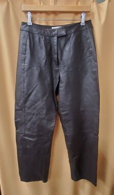 Vtg Chadwicks Leather Pants Straight Leg Zip Hook & Eye No Pockets Lined Size 12